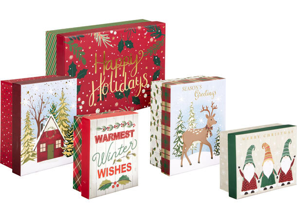 Gaveeske jul ass motiv s/5 24x16,5x7/14x11,5x6/12,5x10x5cm 