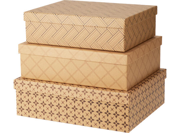 Gaveeske m/lokk kraft m/mønster 31x24x9cm 34x27x10cm 36x30x11cm 