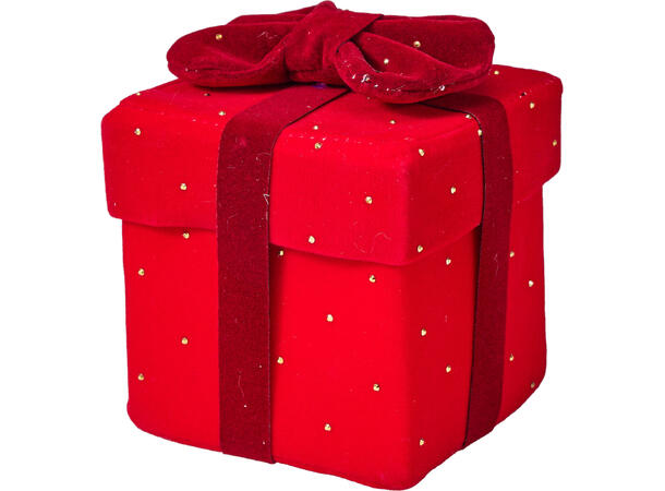 Gaveeske med sløyfe 9x9x10cm 3ass Rød/burgunder/grønn m/gull Poly 