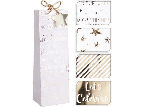 Gavepose flaske hvit/gull 12x36cm 4ass 