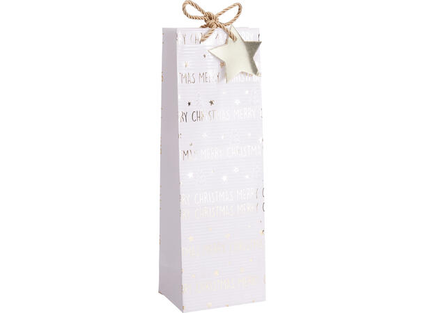 Gavepose flaske hvit/gull 12x36cm 4ass 
