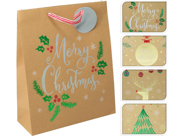 Gavepose kraft jul 32x26x10cm 4ass Forpk:24stk 