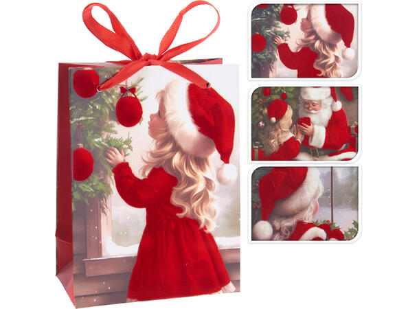 Gavepose nissejente 26x10x32cm 3ass Fløyelsfinish 