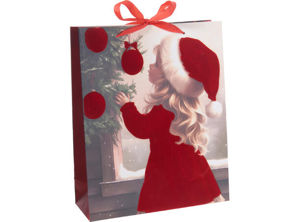 Gavepose nissejente 26x10x32cm 3ass Fløyelsfinish 