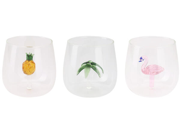 Glass blankt figur inni 8x9cm 300ml 3ass Forpakning: 12stk Flamingo/palme/ananas 