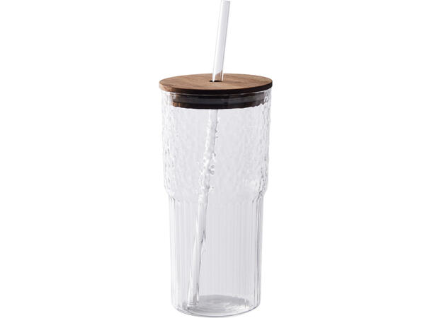 Glass m/lokk sugerør 550ml 9x17,5cm 