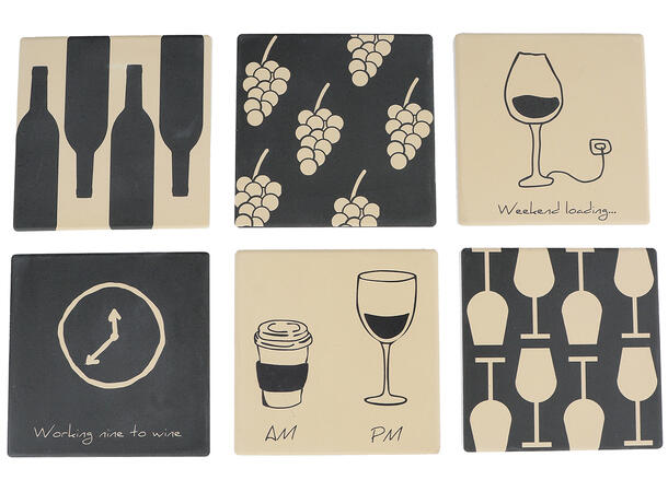 Glassbrikke Wine beige/grå 10x10cm 6ass Display med 36 stk Keramikk 