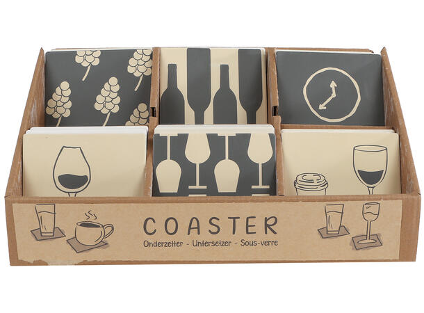 Glassbrikke Wine beige/grå 10x10cm 6ass Display med 36 stk Keramikk 