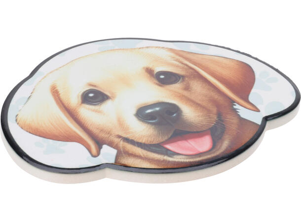 Glassbrikke keramikk/kork Hund 11cm 4stk Inkludert holder i metall 
