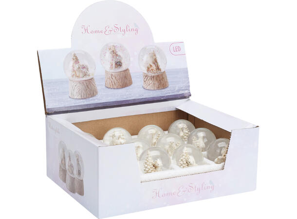 Glasskule m/snø h:6cm dyr etc 4ass Display med 12 stk assortert 