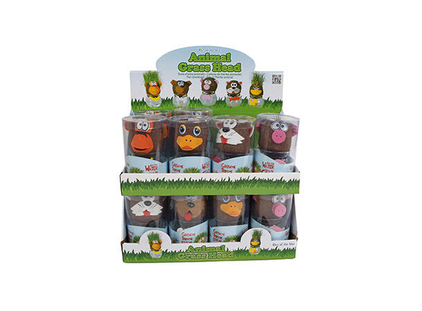 Gress voksende dyrevenn 7,5x12,5cm 5ass Display 16stk Vokser "gress" fra hodet 
