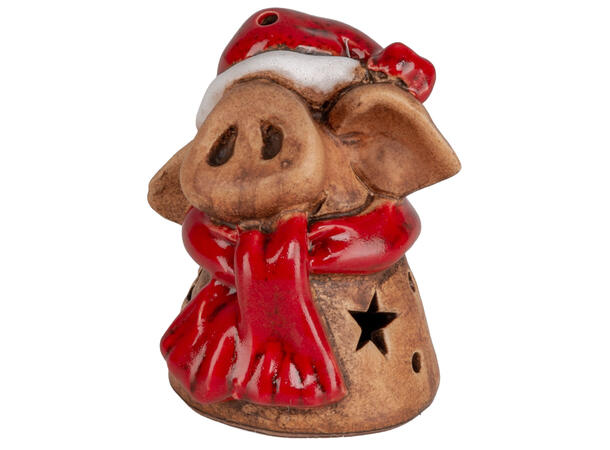 Gris m/skjerf brun keramikk LED 6x6cm Batteri 2xLR44 