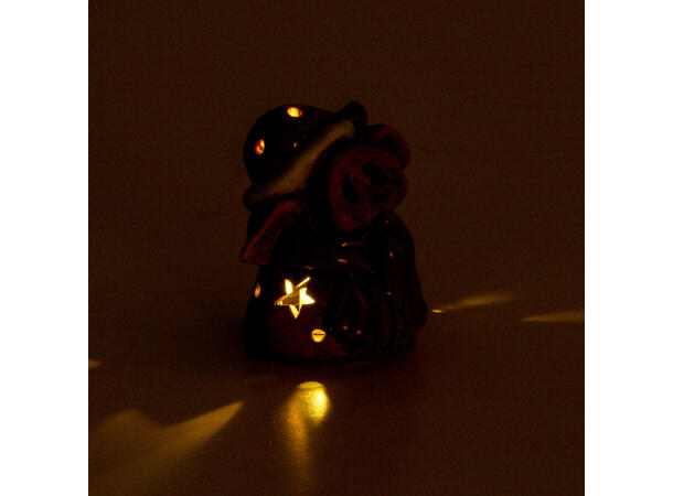 Gris m/skjerf brun keramikk LED 6x6cm Batteri: 2xLR44 