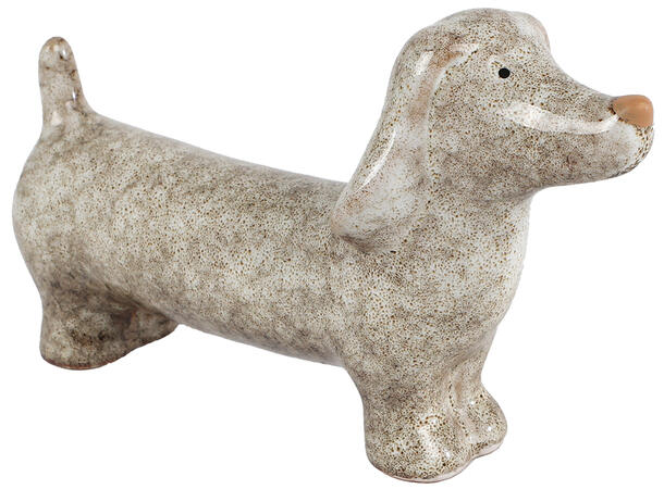 Hund Dachs beige keramikk 14,5x9,5cm 