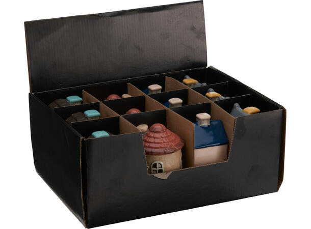 Hus LED 6x5x10cm porselen 4ass Display 12stk 