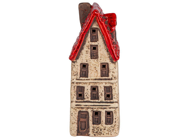 Hus keramikk beige/rød LED 7x6x18,5cm Batteri 2xLR44 