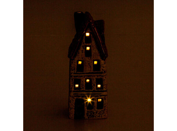 Hus keramikk beige/rød LED 7x6x18,5cm Batteri 2xLR44 
