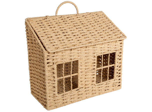 Hus kurv flettet m/lokk 35x15x30cm 