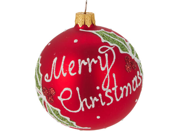 Julekule glass Merry Christmas 8cm 3ass Display med 12stk Munnblåst i Ukraina 