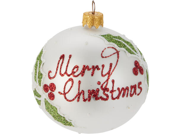 Julekule glass Merry Christmas 8cm 3ass Display med 12stk Munnblåst i Ukraina 