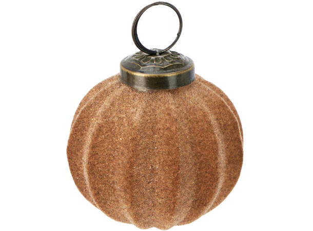 Julekule stripet glass gullbr. stoff 8cm Forpakning 12stk 