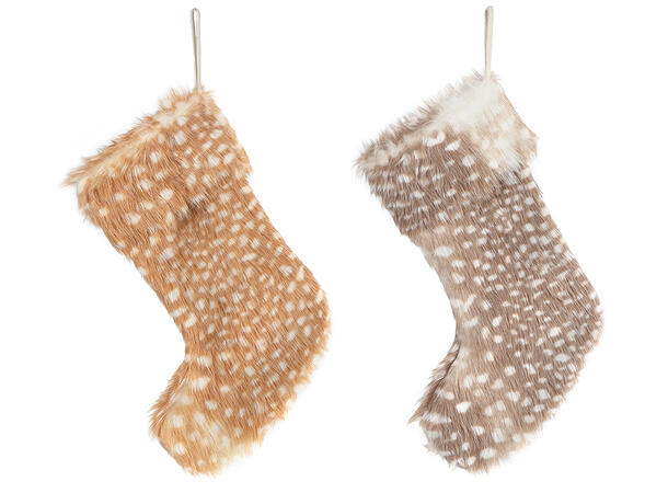 Julestrømpe brun/beige 25x35x1cm 2ass Forpk 12stk Polyester 