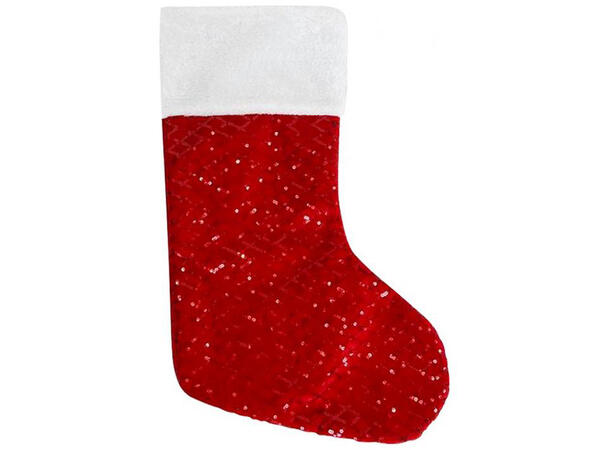Julestrømpe rød m/glitter 27x44cm Polyester 