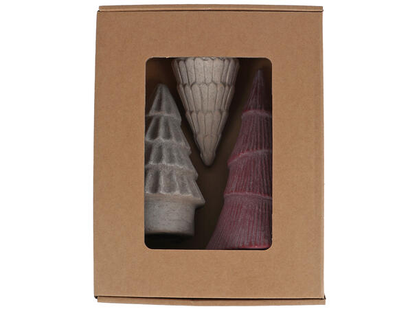 Juletre rød/hvit/lys brun keramikk s/3 Eske: 11,5x11,5x27cm 