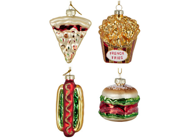 Juletrepynt fastfood glass 6,5x7cm 4ass 12 assortert i eske 