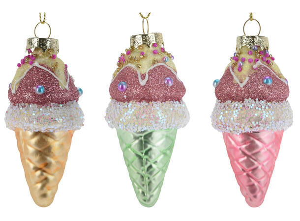 Juletrepynt iskrem glass 4x8,5cm 3ass Display med 12 assortert 