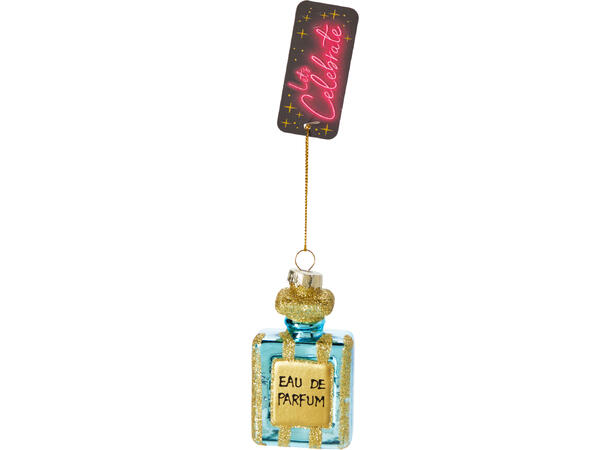 Juletrepynt parfymeflaske glass 9cm 3ass Display med 12 assortert 