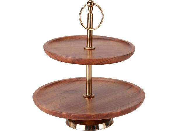 Kakefat 2etg akasie/metall, 25x25x28cm 