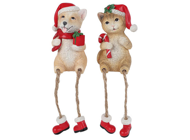 Katt Hund julepyntet polyresin 2ass Forpk 12stk 4,5x7,5cm 