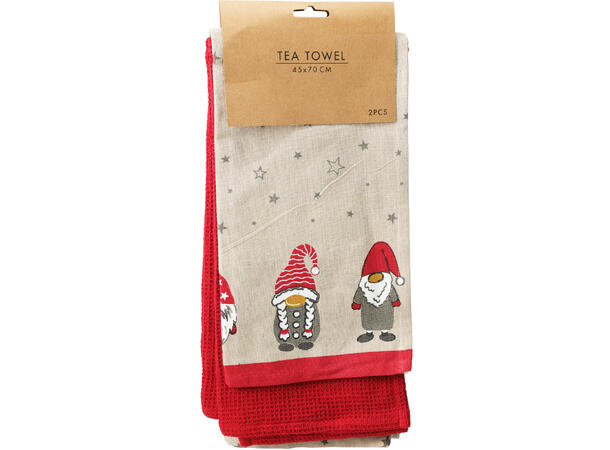 Kjøkkenhåndkle beige nisse 30x70cm 2stk Vekt:160gram 100% bomull 