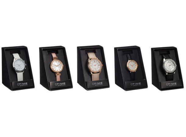 Klokke dame 23,5x3,6cm gaveeske 5ass Display: 20stk ass Batteri inkl:SR626SW 