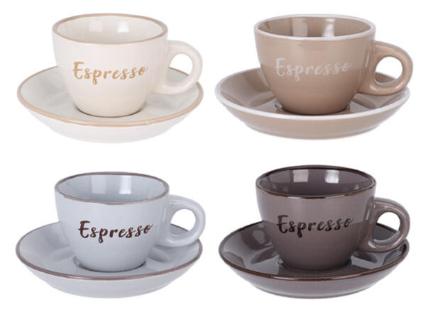 Kopp m/fat kerami. Espresso 6,5x5cm 4ass Forpakning:4stk Krem, mocca,mørk/lys grå 