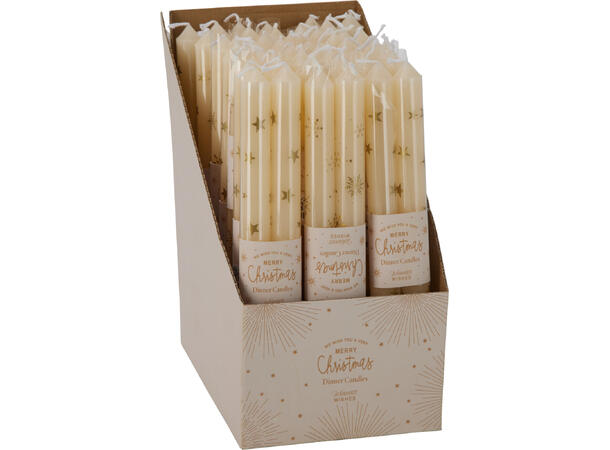 Kronelys krem m/gull 25cm 2stk 2ass Display 24sett 