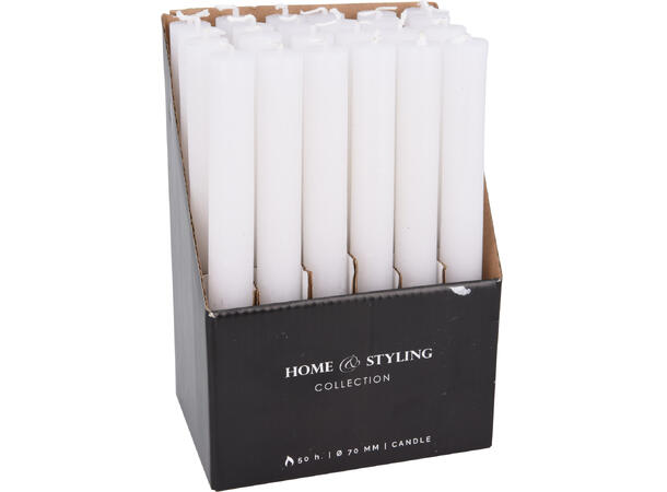 Kronelys rustikk hvit 2,1x20cm Display med 24 stk Brenntid: 8 timer 