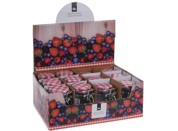 Krukke glass oppbevaring 90ml 2ass Display med 12stk 4,5x8,5cm 7x5x8cm 