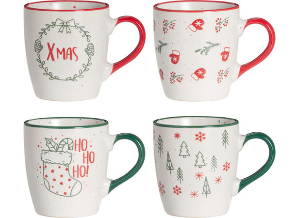 Krus Julekos keramikk 200ml 4stk ass Vekt: 200gram XMAS, Juletre, HOHO, vott 