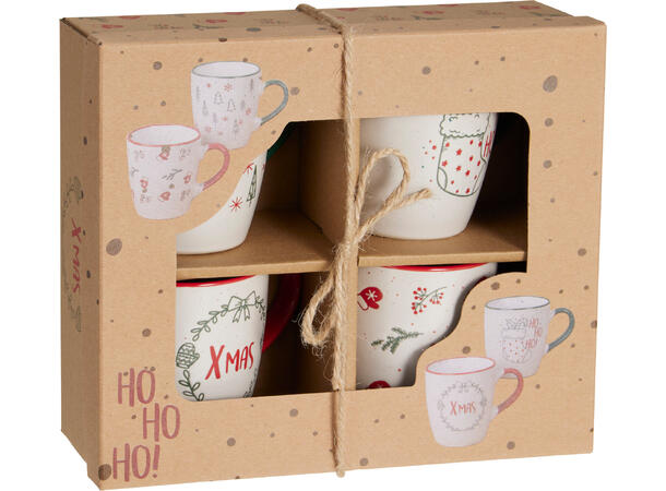 Krus Julekos keramikk 200ml 4stk ass Vekt: 200gram XMAS, Juletre, HOHO, vott 