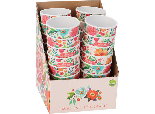 Krus melamin Flower Power 350ml 8x11cm Display med 24 stk 