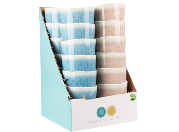 Krus melamin blåsjattert 9x10,5cm 2ass Display med 24 stk 450ml 