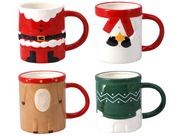 Krus og skål keramikk julefugur 4ass Skål: 14x6,5cm 400ml Krus:9x16,5cm 350ml 