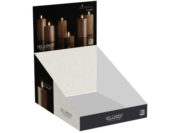 Kubbelys LED gull rustikk voks 7,5x15cm Batteri: 2xAA Timer: 6/18t Display 12stk 