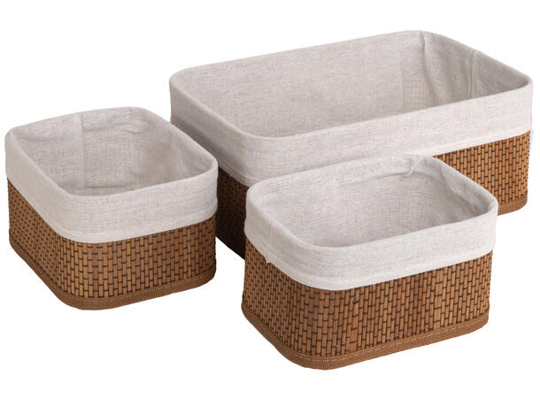 Kurv brun flett 14x9x10cm 30x20x12cm s/3 