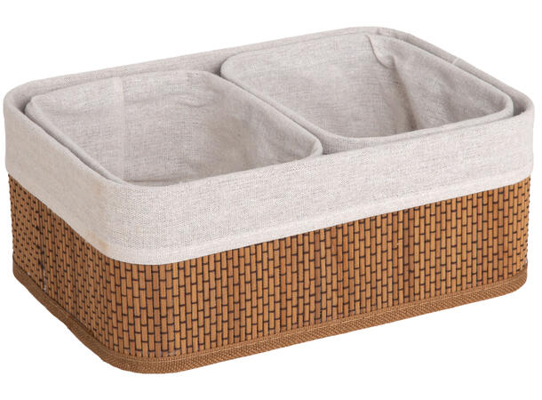 Kurv brun flett 14x9x10cm 30x20x12cm s/3 