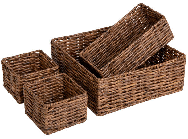 Kurv brun flettet PE 23x23x9cm s/4 23x23x9cm 20x10x7cm 10x10x7cm 