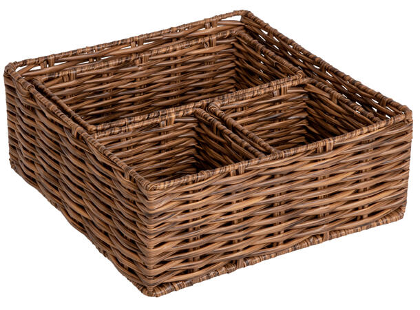 Kurv brun flettet PE 23x23x9cm s/4 23x23x9cm 20x10x7cm 10x10x7cm 