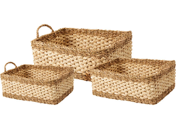 Kurv flettet sjøgress med hank s/3 28x20x10cm 32x23x12cm 36x27x14cm 